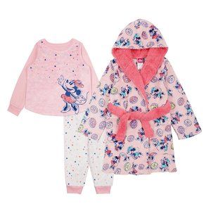 NWT Disney Minnie Mouse Kids' 3-piece Pajamas & Robe Set Pink 3T